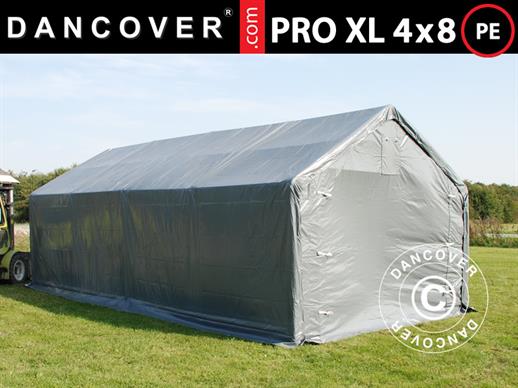 Tenda de armazenagem PRO 4x8x2,5x3,6m, PE, Cinza
