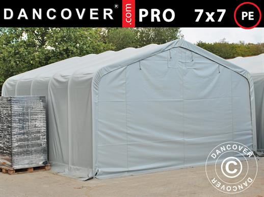 Tente de Stockage PRO 7x7x3,8m, PE, Gris