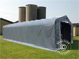 Noliktavas telts PRO 7x14x3,8m PVC ar gaismas caurlaidīgu jumta paneli, Pelēks