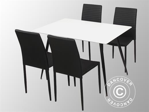 Komplet za blagovanje s 1 stolom za blagovanje Siena, Bijela/Crna 4 stolice za blagovanje Firenze, Crna/Crna