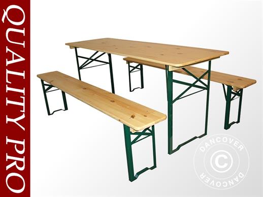 Ensemble table et bancs de brasserie 220x60x78cm, Bois clair