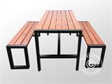 Picknickbord med 2 bänkar, 166x70cm/150x30cm, Mörkt trä/Svart