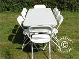 Pakiet Party, 1 składany stół PRO (182cm) + 8 Krzesła składane, Jasny szary/Biały