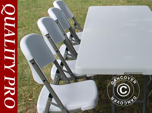 Juhlapaketti, 1 kokoontaitettava pöytä (153cm) + 4 tuolit, Vaalean harmaa