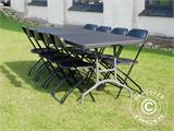 Parti forfait, 1 table pliante PRO (242cm) + 8 chaises pliantes, Noir