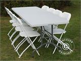 Party komplet, 1 sklopivi stol PRO (242cm) + 8 stolice, Svijetlo Siva/Bijela