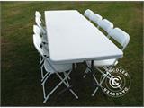 Party komplet, 1 sklopivi stol PRO (242cm) + 8 stolice, Svijetlo Siva/Bijela