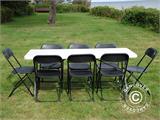 Juhlapaketti, 1 kokoontaitettava pöytä PRO (182cm) + 8 tuolit, Vaalean harmaa/Musta