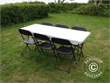 Juhlapaketti, 1 kokoontaitettava pöytä PRO (182cm) + 8 tuolit, Vaalean harmaa/Musta