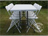 Viesību Komplekts, 1 banketa galds PRO (242cm) + 8 krēsli & 8 Krēsla spilvenus, Gaiši pelēks/Balts