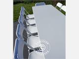 Juhlapaketti, 1 kokoontaitettava pöytä PRO (242cm) + 8 tuolit & 8 istuintyynyt, Vaalean harmaa/Valkoinen