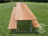 Medinio stalo ir Suolo komplektas, Šviesi mediena, sulankstomos plieninės, 220cm