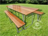 Set tafel en banken, 220x60x76cm, Donker hout