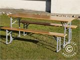 Ensemble table et bancs de brasserie, 180x60x76 cm, bois clair 