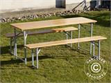 Beer Table Set, 180x60x76cm, Light wood