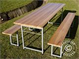 Ensemble table et bancs de brasserie, 220x60x76 cm, bois clair 